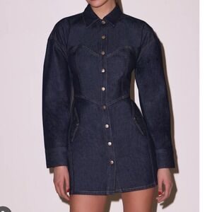 Fleur du Mal Indigo Denim Shirt Dress DR0550 Dark Wash Mini Size 4 NEW Western